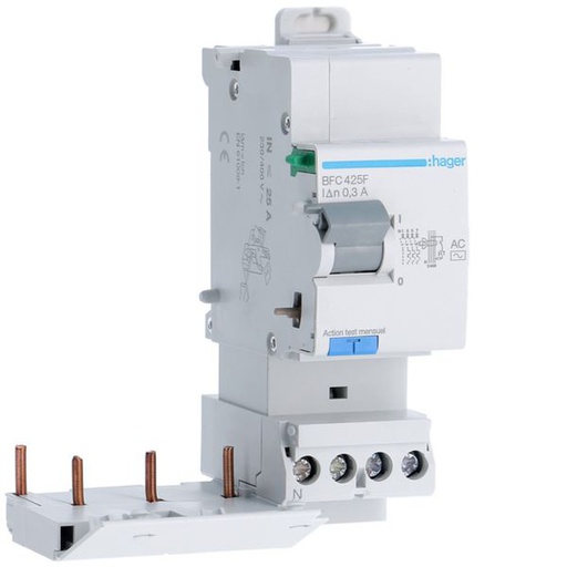 [HAG-BFC425F] Bloc différentiel 25A 300mA 3P+N type AC à bornes décalées BFC425F