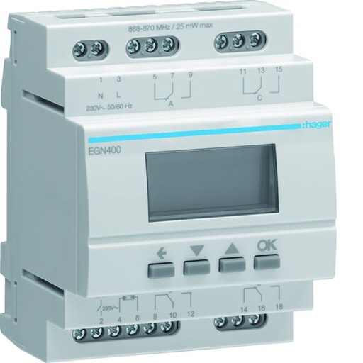 [HAG-EGN400] Interrupteur horaire électronique 4 voies annuelle, astro, crépusculaire, BLE EGN400