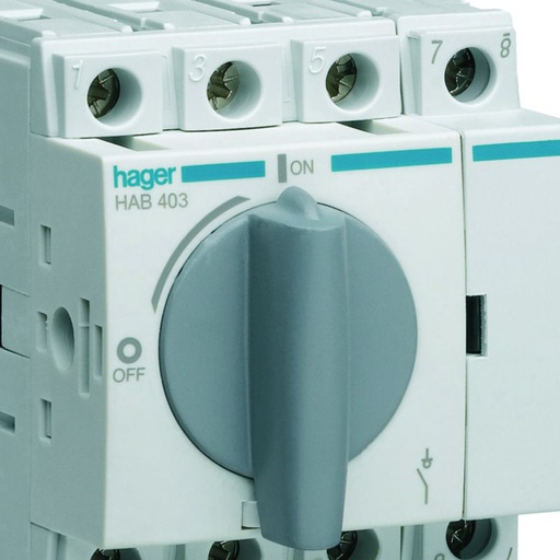 [HAG-HAB403] Interrupteur à coupure apparente 4P In32A Ue380 - 415Vac Poignée rotative courte HAB403