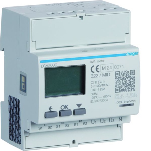 [HAG-ECM300C] Compteur d'énergie monophasé 80A communiquant M-BUS certifié MID ECM300C