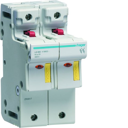 [HAG-LS602] Coupe circuit 2P 50A 690V L51 accessoriable 3 modules LS602