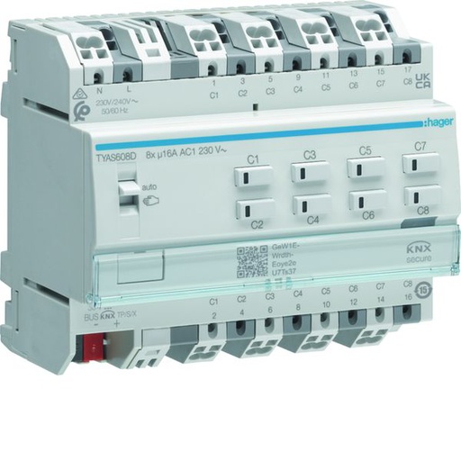 [HAG-TYAS608D] Actionneur KNX Secure 8 sorties 16A/230V configuration Mode Easy/ETS TYAS608D