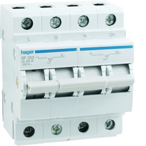 [HAG-SF263] Inverseur avec point zéro 63A 2P 230 - 230VAC 4 modules SF263