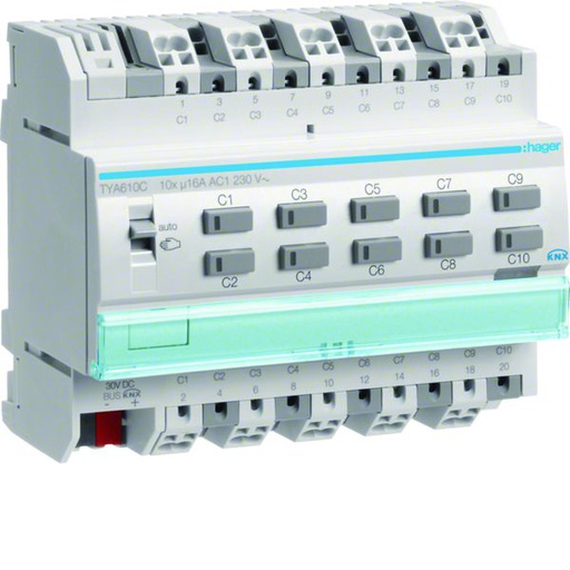 [HAG-TYA610C] Actionneur KNX 10 sorties 16A/230V configuration Mode ETS uniquement TYA610C