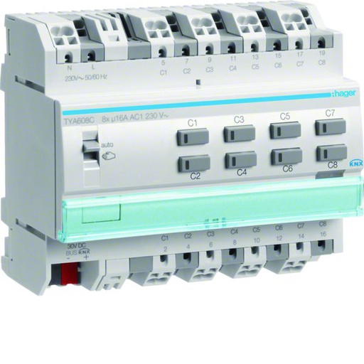 [HAG-TYA608C] Actionneur KNX 8 sorties 16A/230V configuration Mode ETS uniquement TYA608C