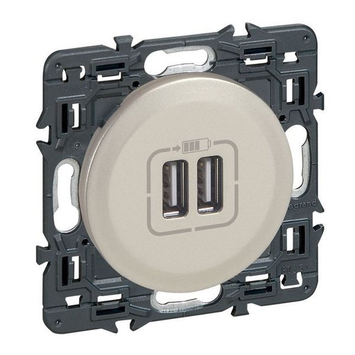 [LEG099786] Double Chargeur Usb Céliane Titane legrand 099786