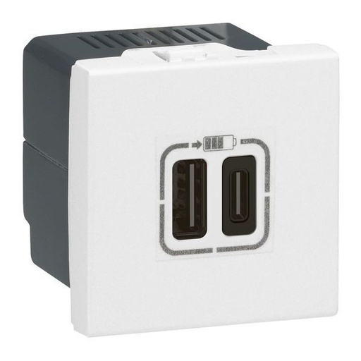 [LEG077590] Chargeur 2 Usb Mosaic Type-C 3A 15W 2 Modules Blanc legrand 077590