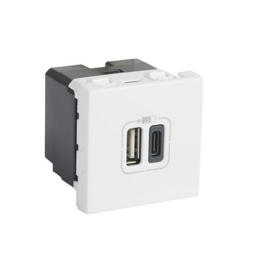 [LEG077592] Chargeur 2 Usb Mosaic Type-A + Type-C 3A 15W 2 Modules Bla legrand 077592
