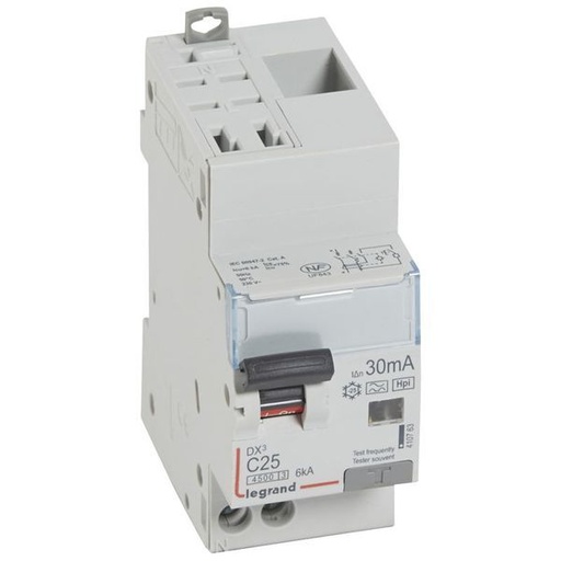 [LEG410763] Dx3 Disj Differentiel 1P+Ng C 25A 4500A/ 6Ka F 30Ma Auto 2 M legrand 410763