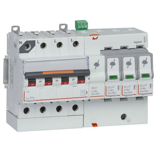 [LEG412215] Parafoudre Avec Protection Icc 25Ka T2 Imax 40Ka 3P+N Gauche legrand 412215
