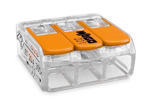 [WAG221-413] Borne wago 221 mini 3x4mm2 à levier - Wago 221-413 (prix boite de 50)