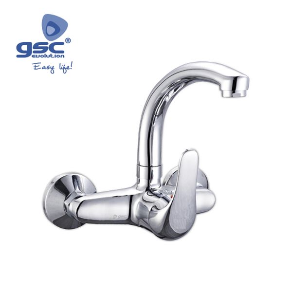 Robinet chromé incurvé 90° pour évier | 003702415