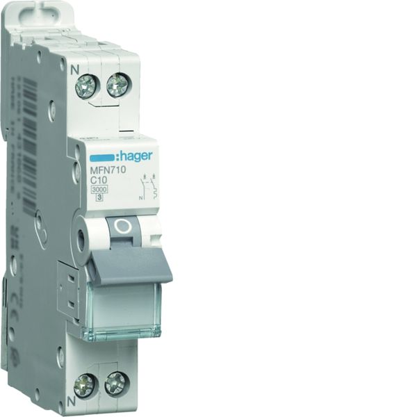 Disjoncteur Phase + Neutre 10A 3kA Courbe C bornes à vis 1 Module MFN710