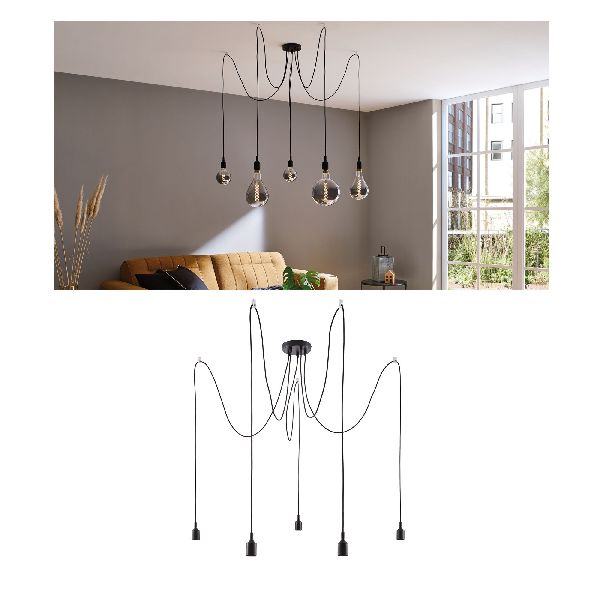Suspension Ketil Neordic max.5x60W E27 noir 230V silicone/métal