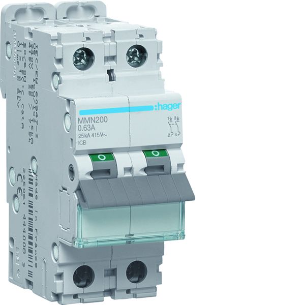 Disjoncteur magnétique 2P 25kA 0.63A 2 modules MMN200