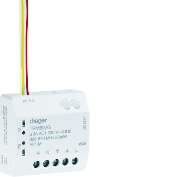 micromodule 1 sortie volet roulant + 2 entrées boutons poussoirs, KNX radio TRM692G