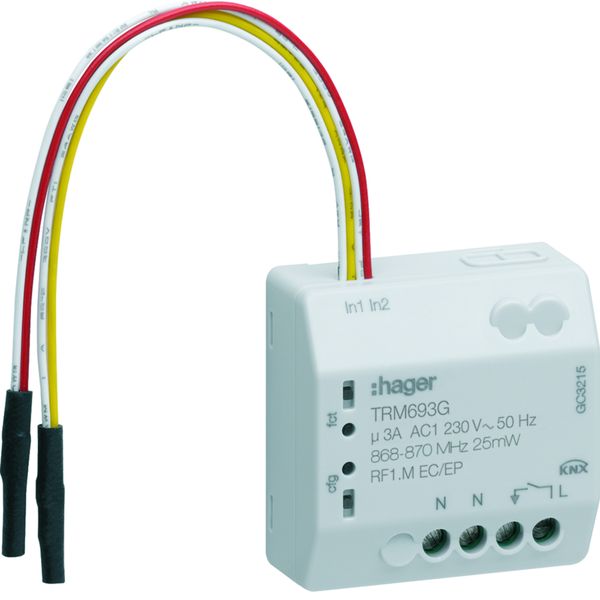 micromodule 1 sortie éclairage ON/OFF 3A 230V + 2 entrées filaires, KNX radio TRM693G