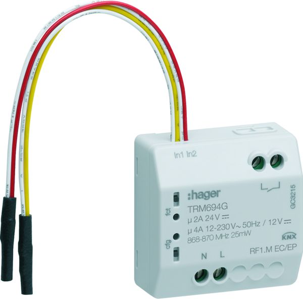 micromodule 1 sortie libre de potentiel ON/OFF 3A+ 2 entrées filaires, KNX radio TRM694G