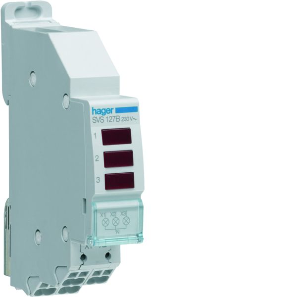 Voyant triple LED 230VAC rouge quickconnect passage de barre 1 module SVS127B