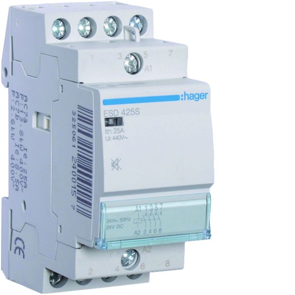 Contacteur silencieux sans commande manuelle 25A, 4F, 24V ESD425S