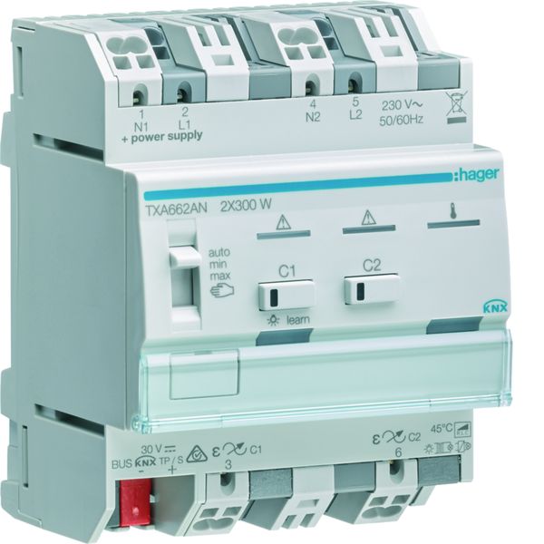 Module KNX 2 sorties variation éclairage 300W / voie, Parallélisable, EASY / ETS TXA662AN