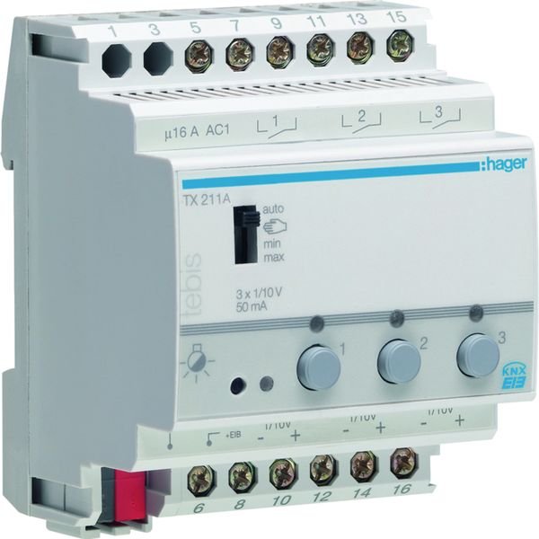 actionneur d'éclairage 1-10V 3 sorties KNX filaire TX211A