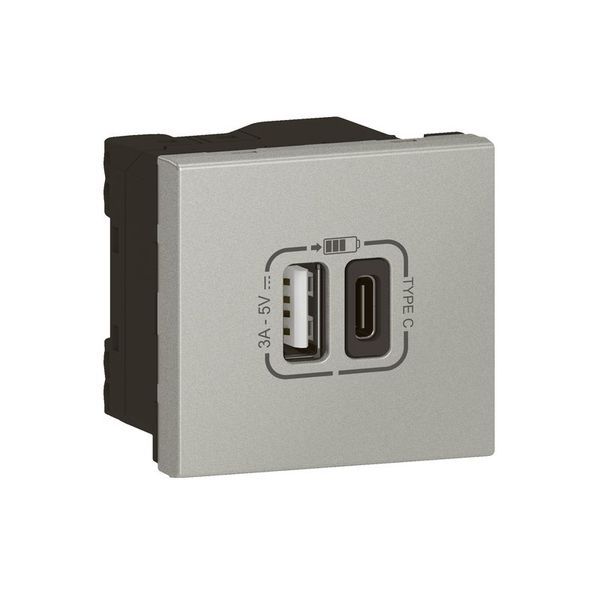 Chargeur Usb Double Mosaic Link 2M Type A+C Alu legrand 079293L