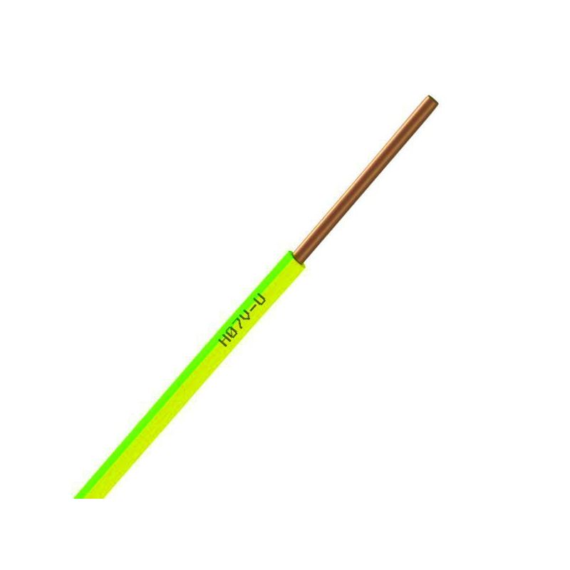 Fil électrique H07VU 1.5 rigide vert-jaune - couronne de 100m