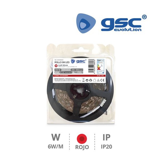 [GC204030003] Rouleau 5M LED SMD2835 (6W) Rouge IP20 24V sous bl | 204030003