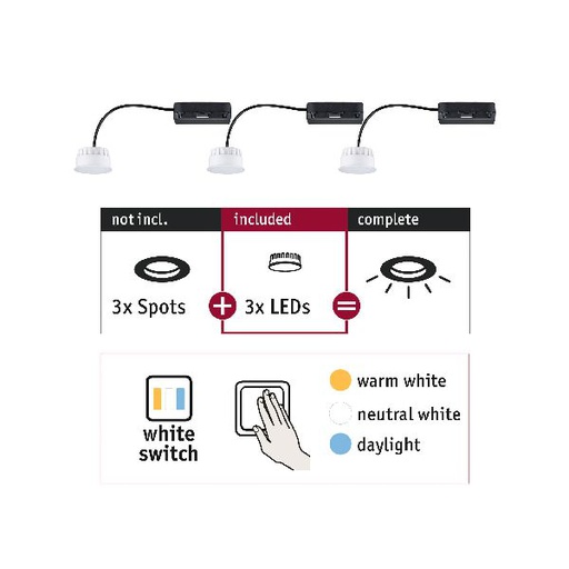 [PAU92478] ENC Choose Lot 3 Coin WhiteSwitch LED 3x6,5W 580lm 2700K 51mm synthétique