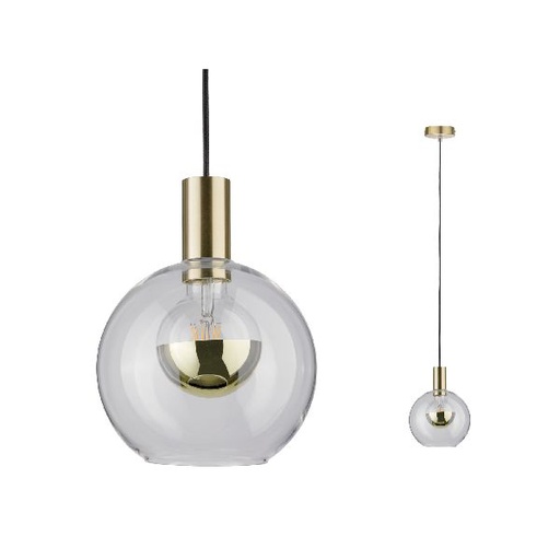 [PAU79725] Suspension Neordic Esben max1x20W E27 Clair/laiton brossé 230V, verre/métal