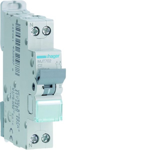 [HAG-MJT702] Disjoncteur 2A 1P+N 4,5-6kA Courbe C 1module MJT702