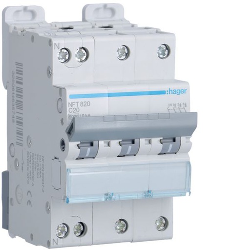 [HAG-NFT820] Disjoncteur 20A 3P+N 6-10kA Courbe C 3module NFT820