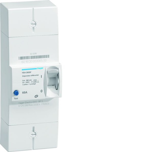 [HAG-HDA260SF] Disjoncteur de branchement différentiel 2 pôles 60 A 500 mA selectif HDA260SF