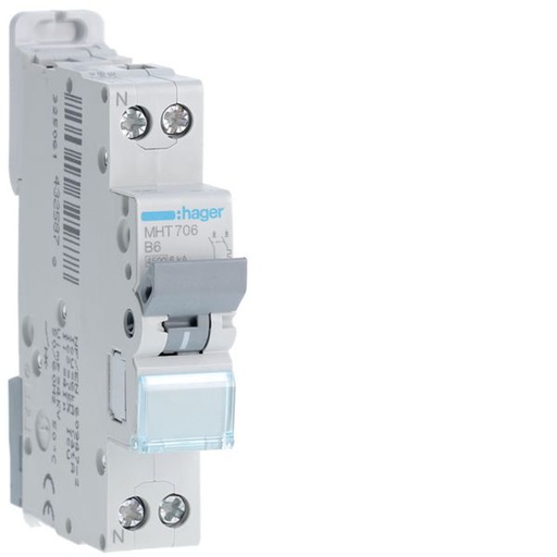 [HAG-MHT706] Disjoncteur 6A 1P+N 4,5-6kA Courbe B 1module MHT706