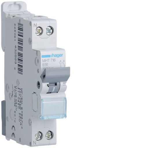 [HAG-MHT716] Disjoncteur 16A 1P+N 4,5-6kA Courbe B 1module MHT716