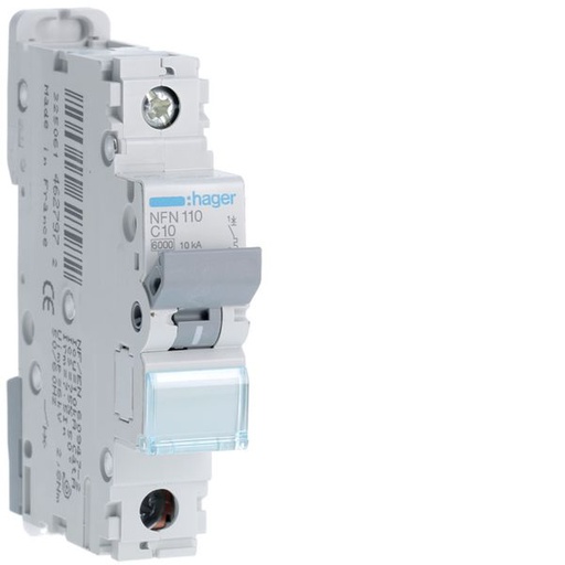 [HAG-NFN110] Disjoncteur 10A 1P 6-10kA Courbe C 1module NFN110