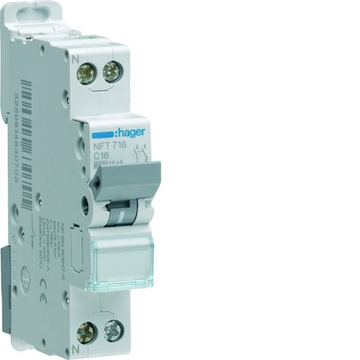 [HAG-NFT716] Disjoncteur 16A 1P+N 6-10kA Courbe C 1module NFT716