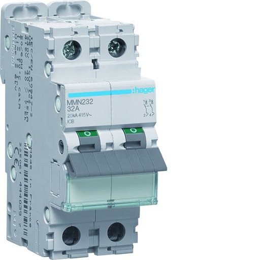 [HAG-MMN232] Disjoncteur magnétique 2P 20kA 32A 400V access. indicateur IEC 947-2 MMN232