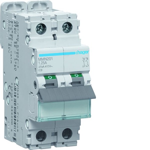 [HAG-MMN201] Disjoncteur magnétique 2P 25kA 1.25A 2 modules MMN201