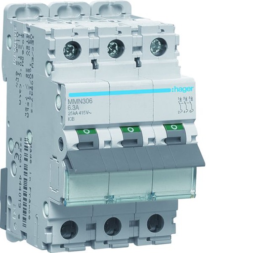 [HAG-MMN306] Disjoncteur magnétique 3P 25kA 6.3A 3 modules MMN306