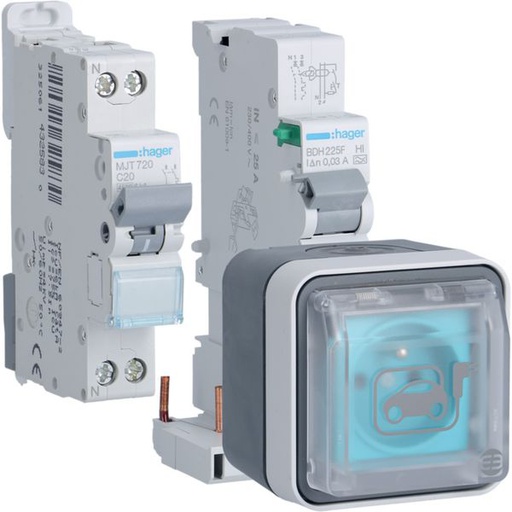 [HAG-XEV080P] Prise witty, IP55, 3,7KW, 2P+T, Mode 2 + disjoncteur, pour véhicules électriques XEV080P