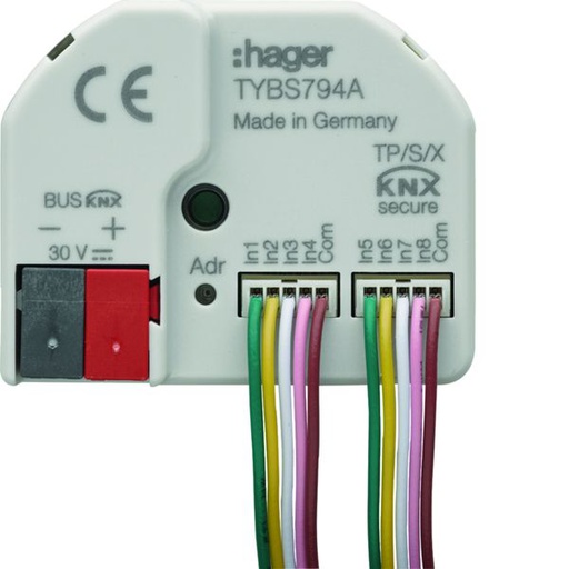 [HAG-TYBS794A] micromodule filaire 4 entrées contacts + 4 sorties voyants, EASY/ETS, KNX Secure TYBS794A