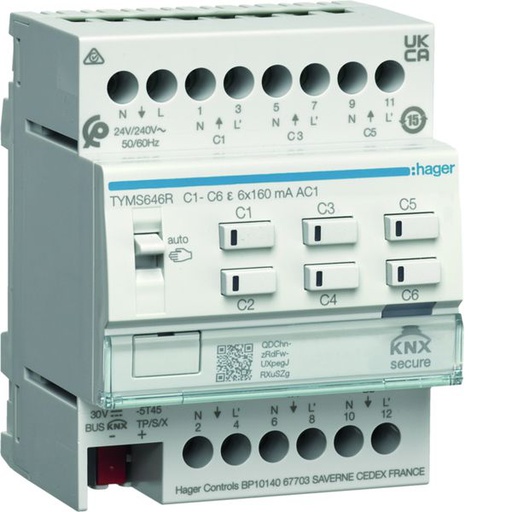[HAG-TYMS646R] Régulateur KNX Secure 6 sorties chauffage TRIAC configuration en mode easy/ETS TYMS646R