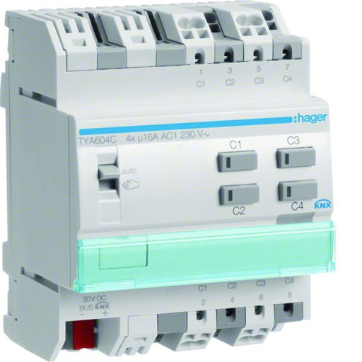 [HAG-TYA604C] Actionneur KNX 4 sorties 16A/230V configuration Mode ETS uniquement TYA604C