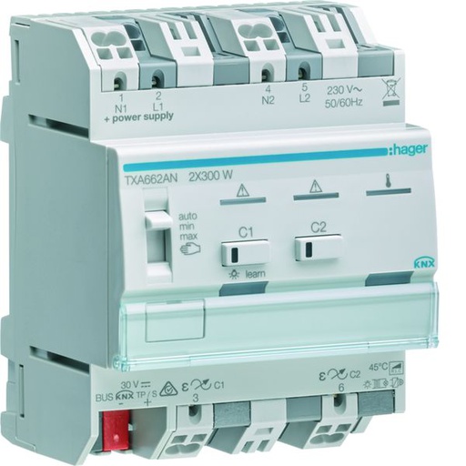 [HAG-TXA662AN] Module KNX 2 sorties variation éclairage 300W / voie, Parallélisable, EASY / ETS TXA662AN