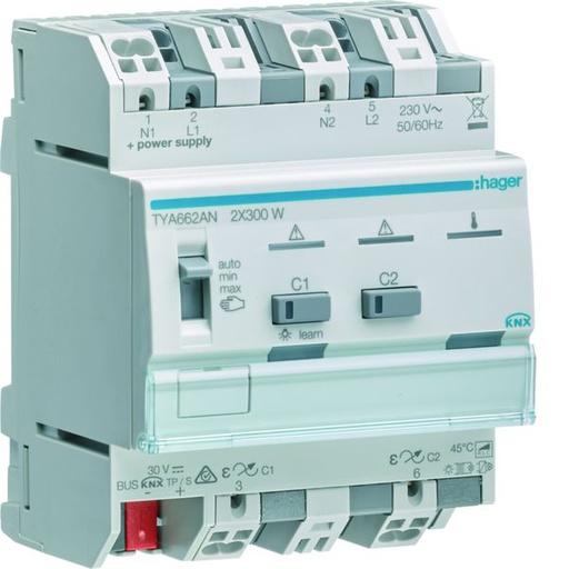 [HAG-TYA662AN] Module KNX 2 sorties variation éclairage 300W / voie, Parallélisable, EASY / ETS TYA662AN