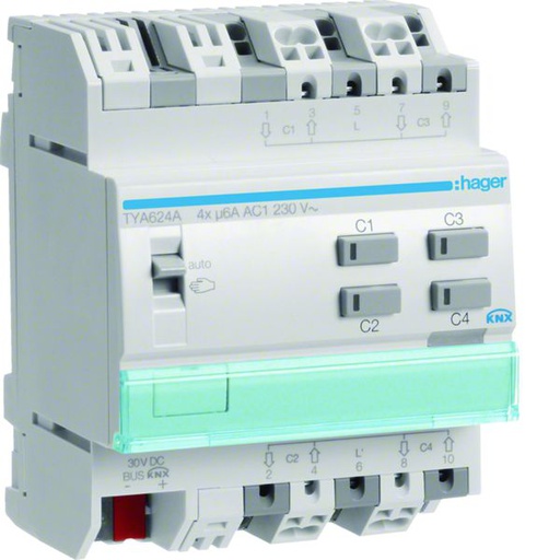 [HAG-TYA624A] Actionneur KNX 4 moteurs volets et stores à bannes pour moteur 6A/230V TYA624A