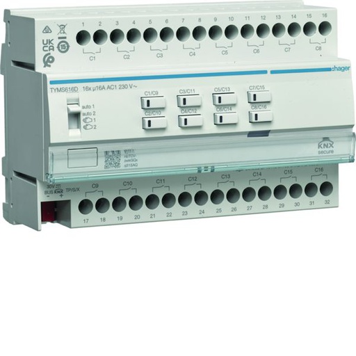 [HAG-TYMS616D] Actionneur KNX Secure 16 sorties 16A/230V configuration Mode easy/ETS TYMS616D