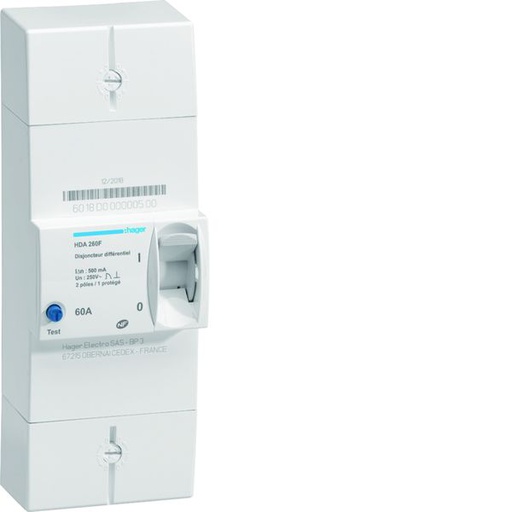 [HAG-HDA260F] Disjoncteur de branchement différentiel 2 pôles 60 A 500 mA instantané HDA260F